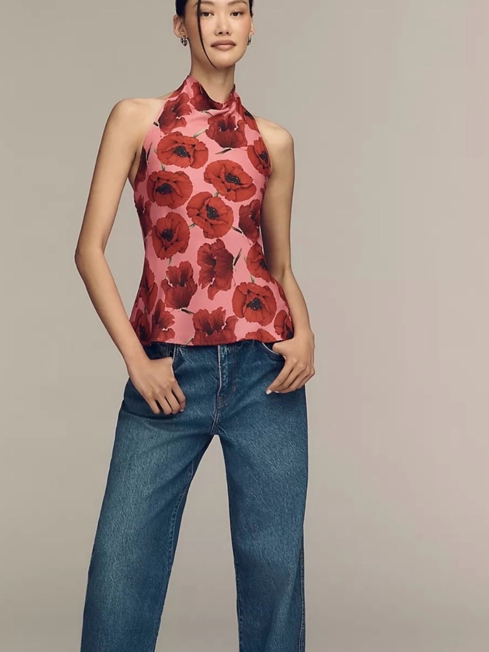 NWT Maeve Anthropologie Jamie Satin Halter Neck Tank Top Large L